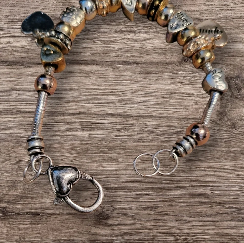 Vintage Style Faith Charm Bracelet, Gold Tone, Mid-weight, Approx. 8